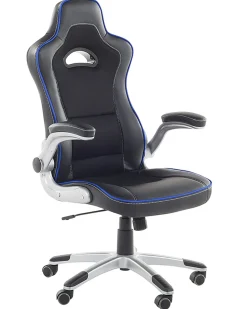 Cadeira De Escritorio Em Pele Sintetica Preta E Azul Master