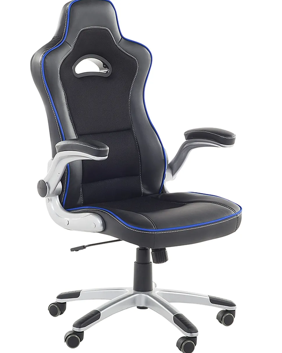 Cadeira De Escritorio Em Pele Sintetica Preta E Azul Master