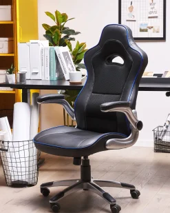 Cadeira De Escritorio Em Pele Sintetica Preta E Azul Master