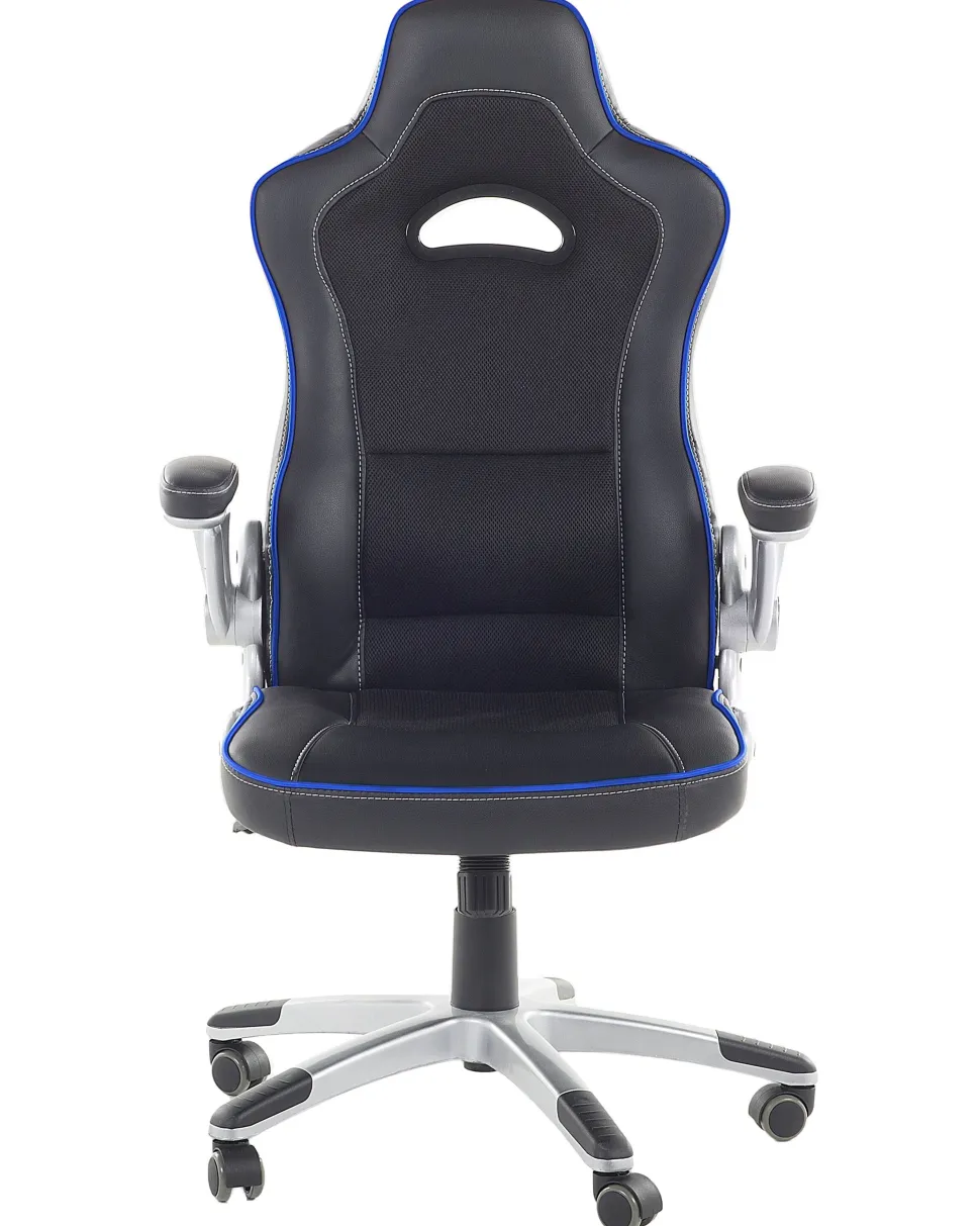 Cadeira De Escritorio Em Pele Sintetica Preta E Azul Master