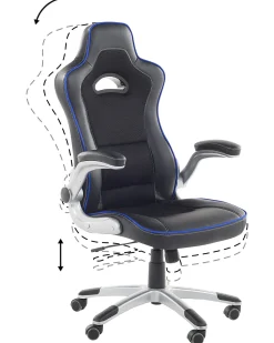 Cadeira De Escritorio Em Pele Sintetica Preta E Azul Master