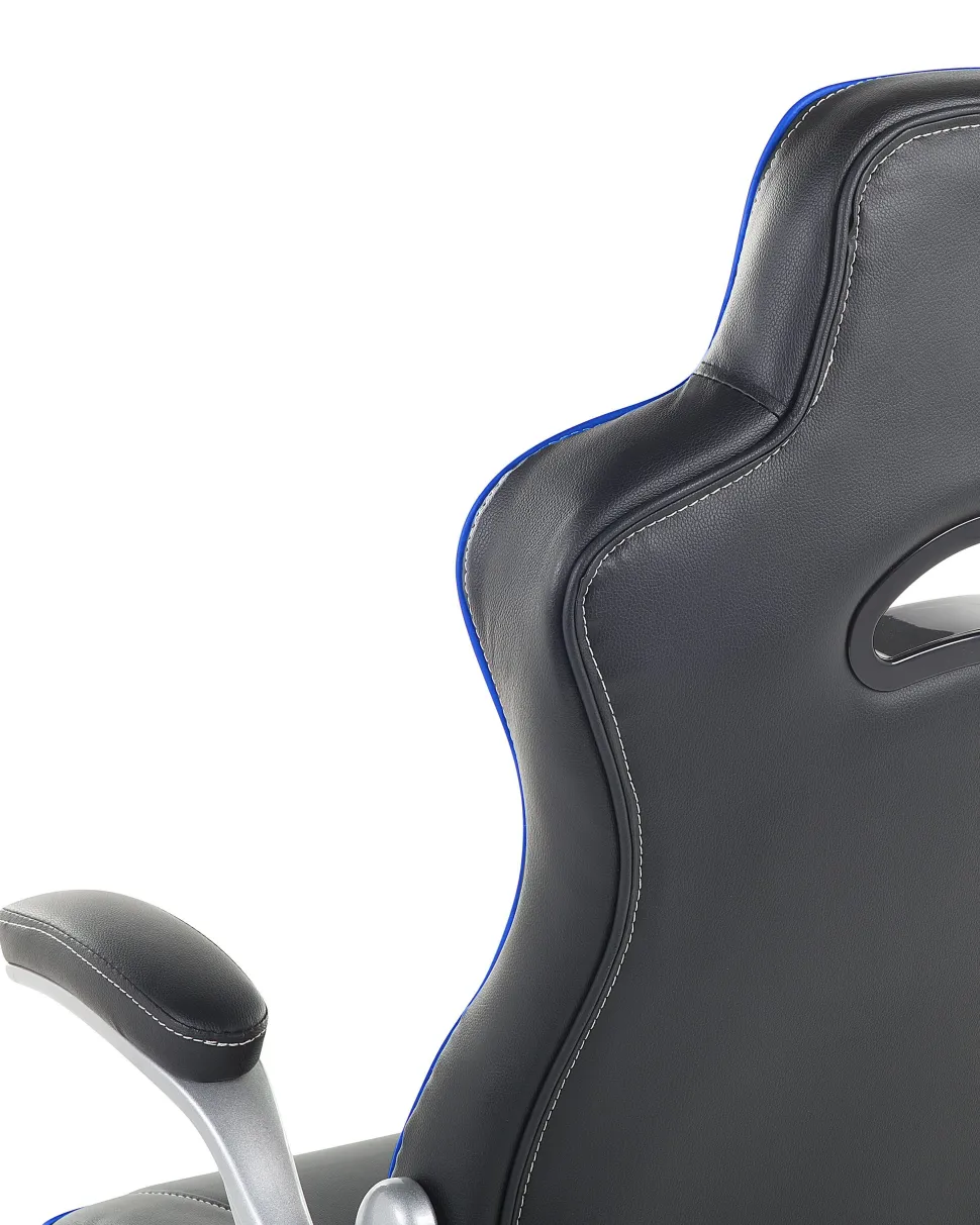 Cadeira De Escritorio Em Pele Sintetica Preta E Azul Master