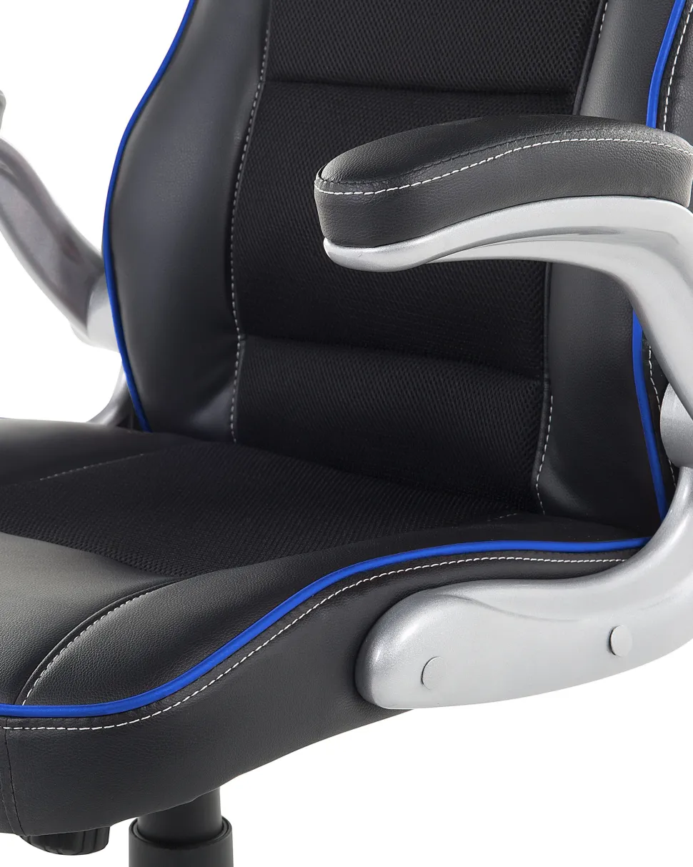 Cadeira De Escritorio Em Pele Sintetica Preta E Azul Master