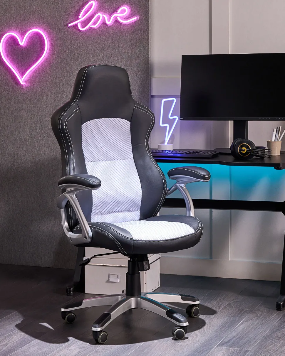 Cadeira De Escritorio Em Pele Sintetica Preta E Cinzenta Explorer