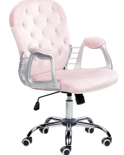 Cadeira De Escritorio Em Veludo Rosa Com Cristais Princess