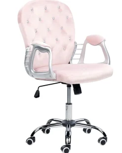 Cadeira De Escritorio Em Veludo Rosa Com Cristais Princess