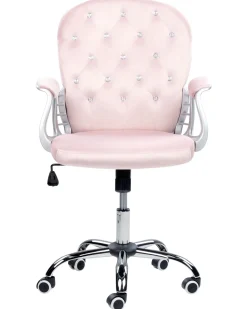 Cadeira De Escritorio Em Veludo Rosa Com Cristais Princess