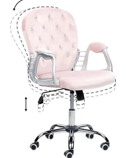 Cadeira De Escritorio Em Veludo Rosa Com Cristais Princess