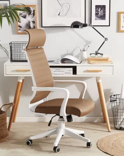 Cadeira De Escritorio Em Pele Sintetica Castanha Leader