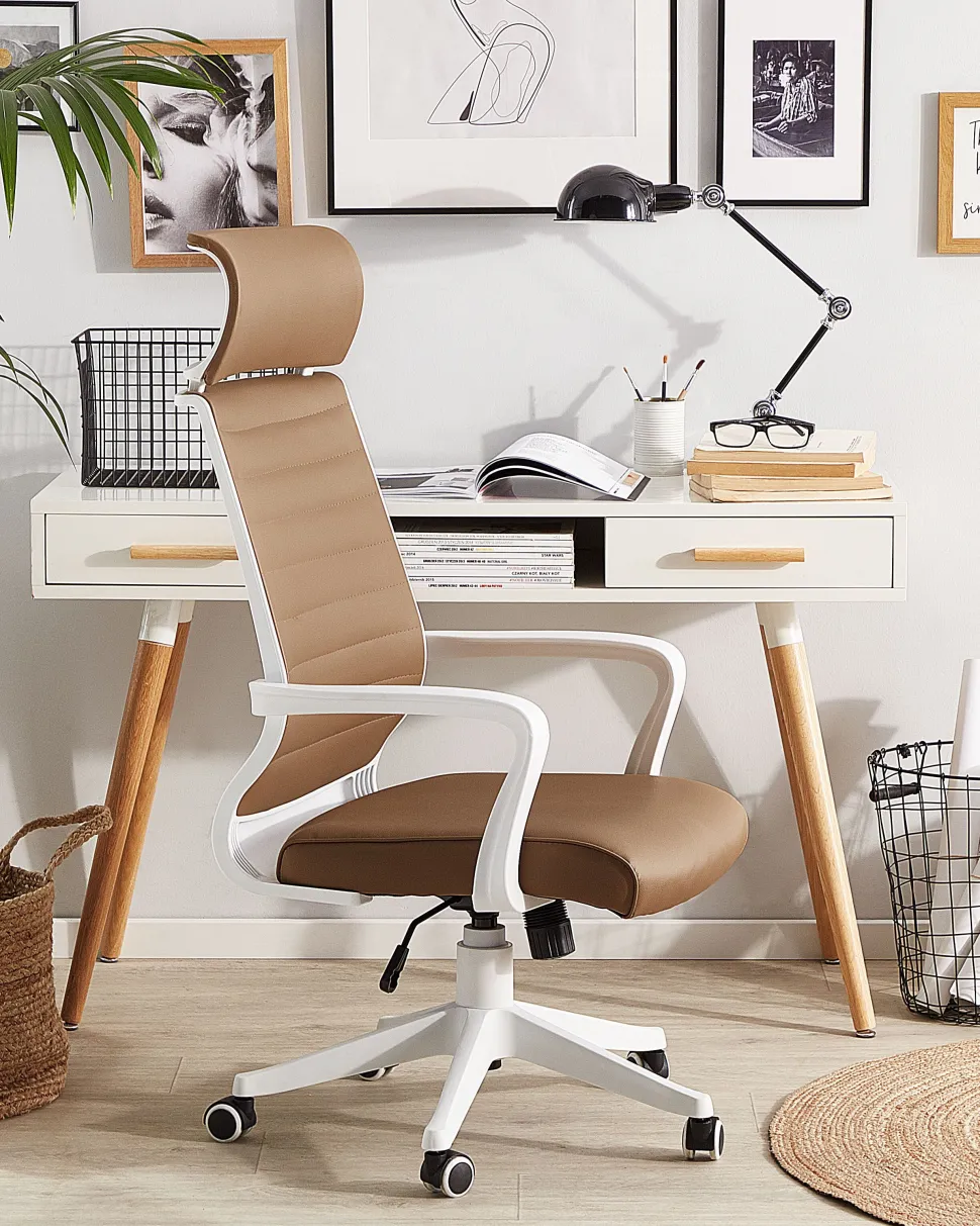 Cadeira De Escritorio Em Pele Sintetica Castanha Leader