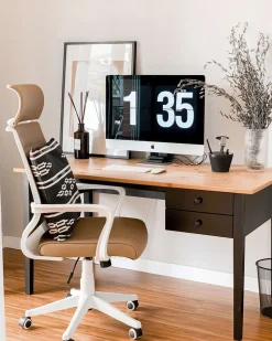 Cadeira De Escritorio Em Pele Sintetica Castanha Leader