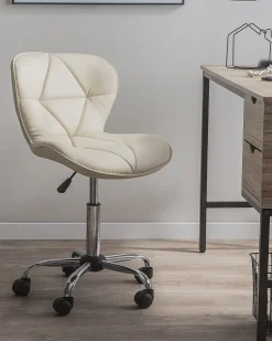 Cadeira De Escritorio Em Pele Sintetica Creme Valetta