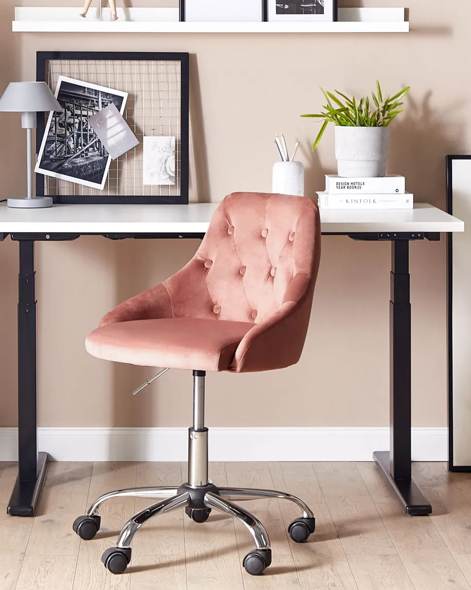 Cadeira De Escritorio Em Veludo Rosa Parrish