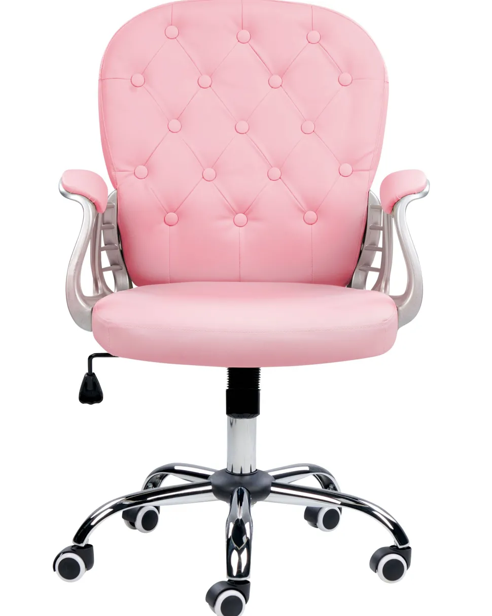 Cadeira De Escritorio Em Pele Sintetica Rosa Princess
