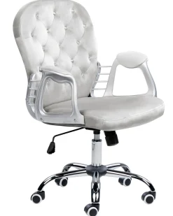 Cadeira De Escritorio Em Veludo Cinzento Claro Com Cristais Princess