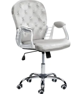 Cadeira De Escritorio Em Veludo Cinzento Claro Com Cristais Princess