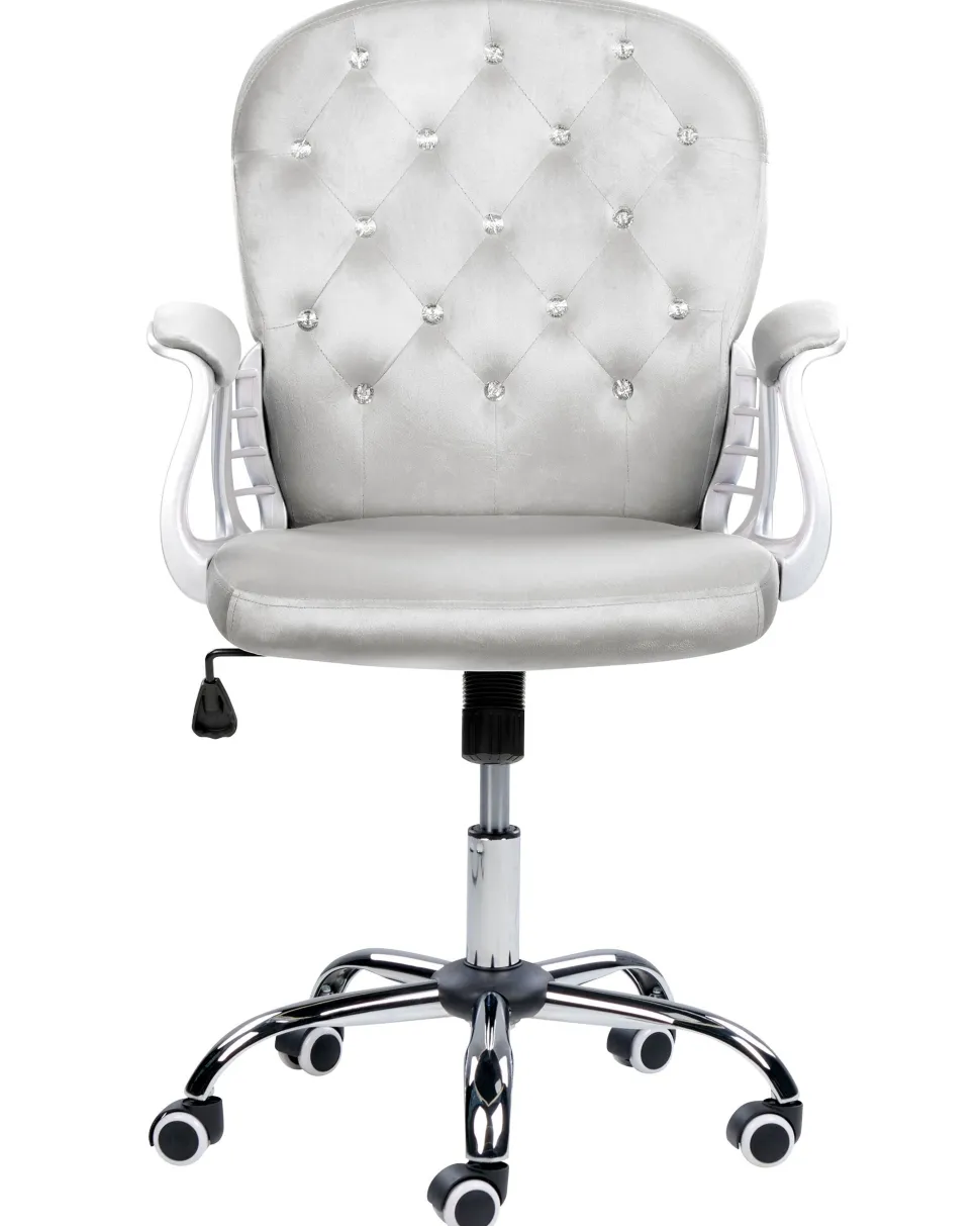 Cadeira De Escritorio Em Veludo Cinzento Claro Com Cristais Princess