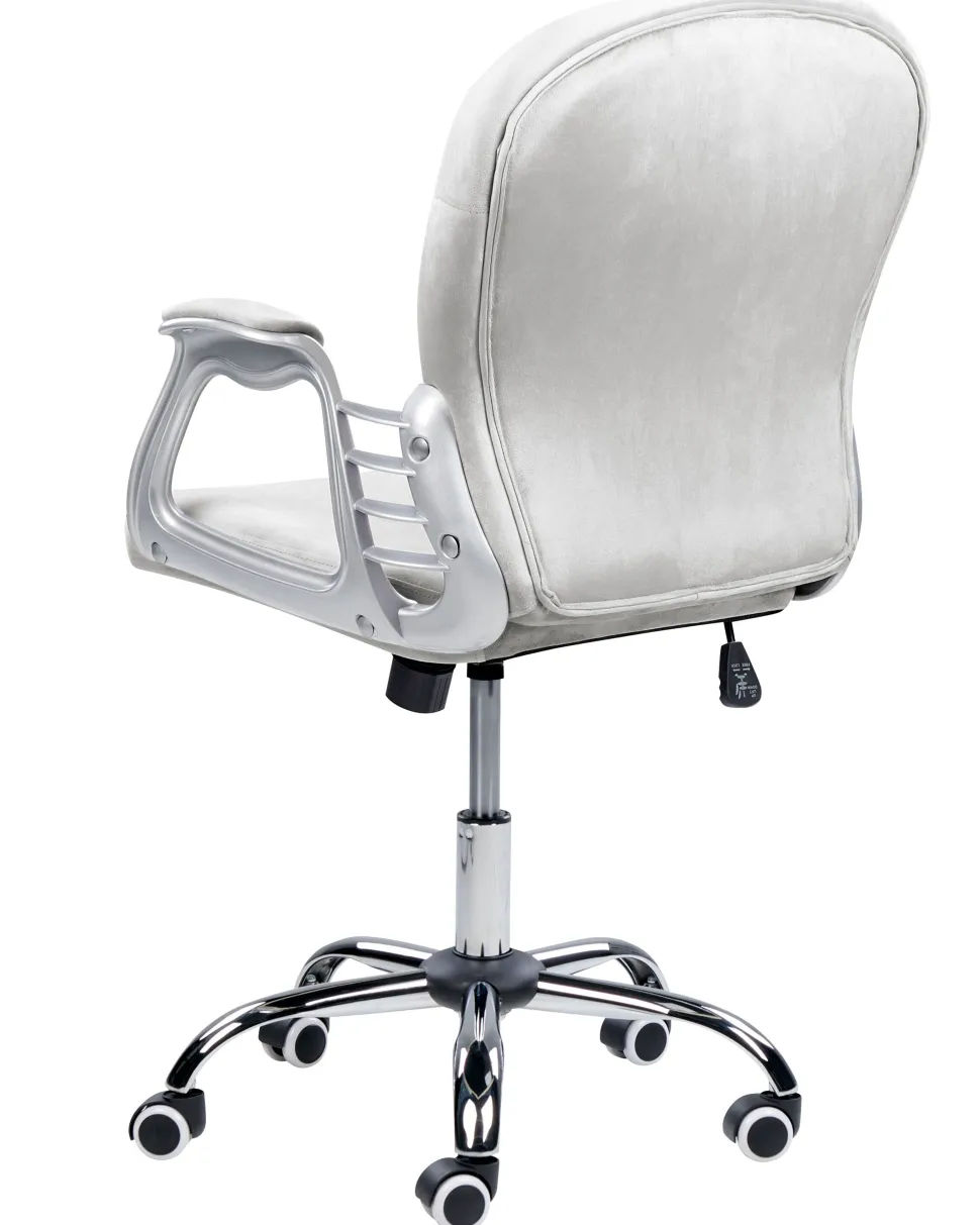 Cadeira De Escritorio Em Veludo Cinzento Claro Com Cristais Princess