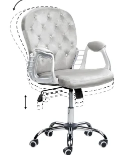 Cadeira De Escritorio Em Veludo Cinzento Claro Com Cristais Princess