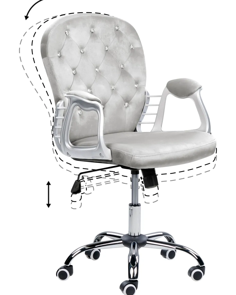 Cadeira De Escritorio Em Veludo Cinzento Claro Com Cristais Princess