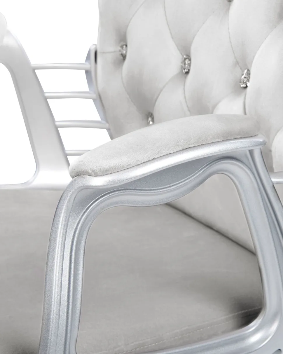 Cadeira De Escritorio Em Veludo Cinzento Claro Com Cristais Princess