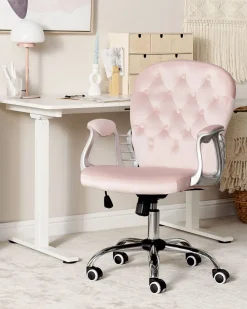 Cadeira De Escritorio Em Veludo Rosa Princess