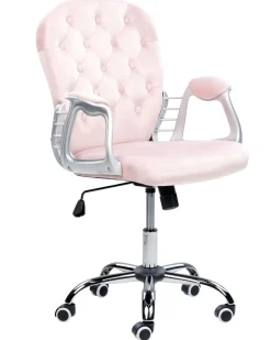 Cadeira De Escritorio Em Veludo Rosa Princess