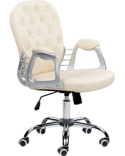 Cadeira De Escritorio Em Pele Sintetica Creme Princess