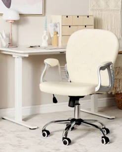 Cadeira De Escritorio Em Pele Sintetica Creme Princess