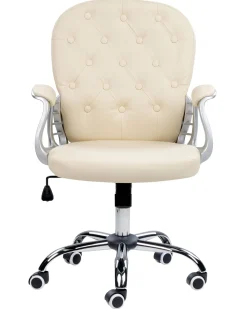 Cadeira De Escritorio Em Pele Sintetica Creme Princess