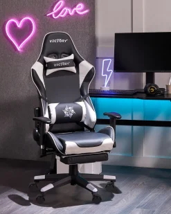 Cadeira Gaming Em Pele Sintetica Branca E Preta Victory