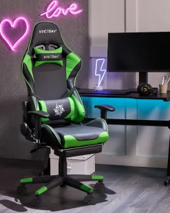 Cadeira Gaming Em Pele Sintetica Verde E Preta Victory