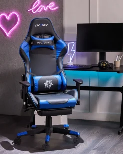 Cadeira Gaming Em Pele Sintetica Azul E Preta Victory
