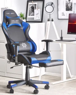 Cadeira Gaming Em Pele Sintetica Azul E Preta Victory