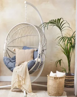 Cadeira Suspensa Com Suporte Em Rattan Branco E Cinzento Acri