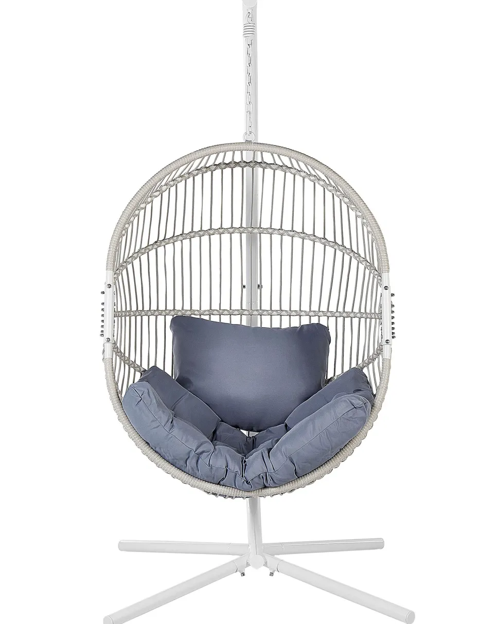 Cadeira Suspensa Com Suporte Em Rattan Branco E Cinzento Acri