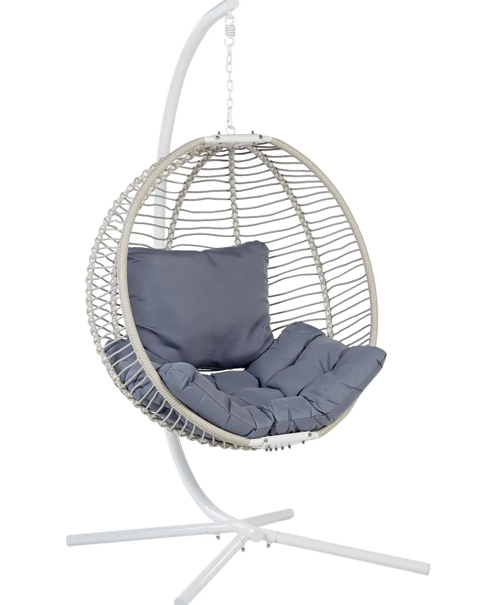 Cadeira Suspensa Em Metal E Corda Branca Com Suporte Arco