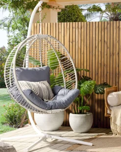 Cadeira Suspensa Em Metal E Corda Branca Com Suporte Arco