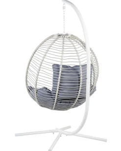 Cadeira Suspensa Em Metal E Corda Branca Com Suporte Arco