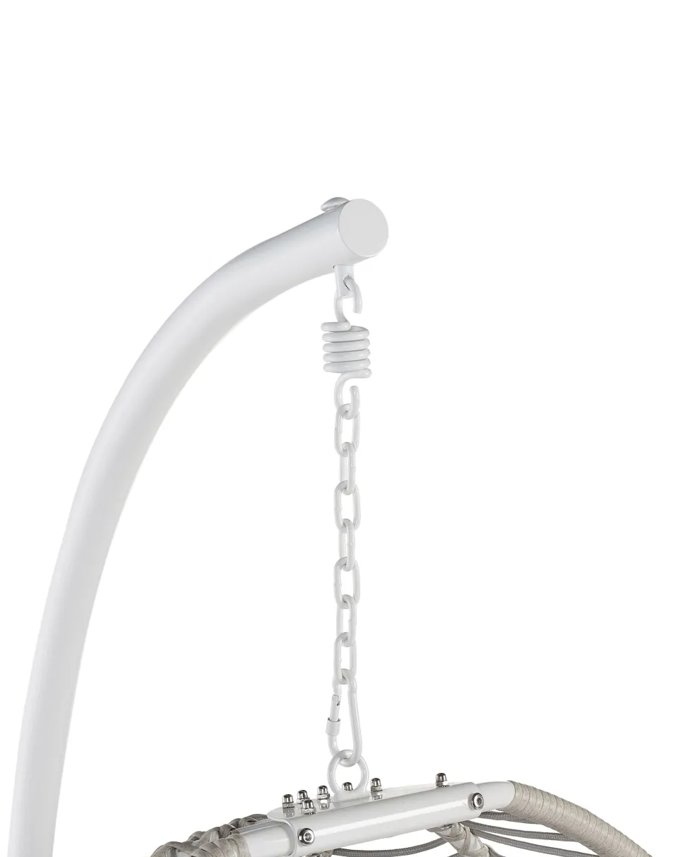 Cadeira Suspensa Em Metal E Corda Branca Com Suporte Arco