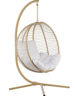 Cadeira Suspensa Em Metal E Corda Creme Com Suporte Arco