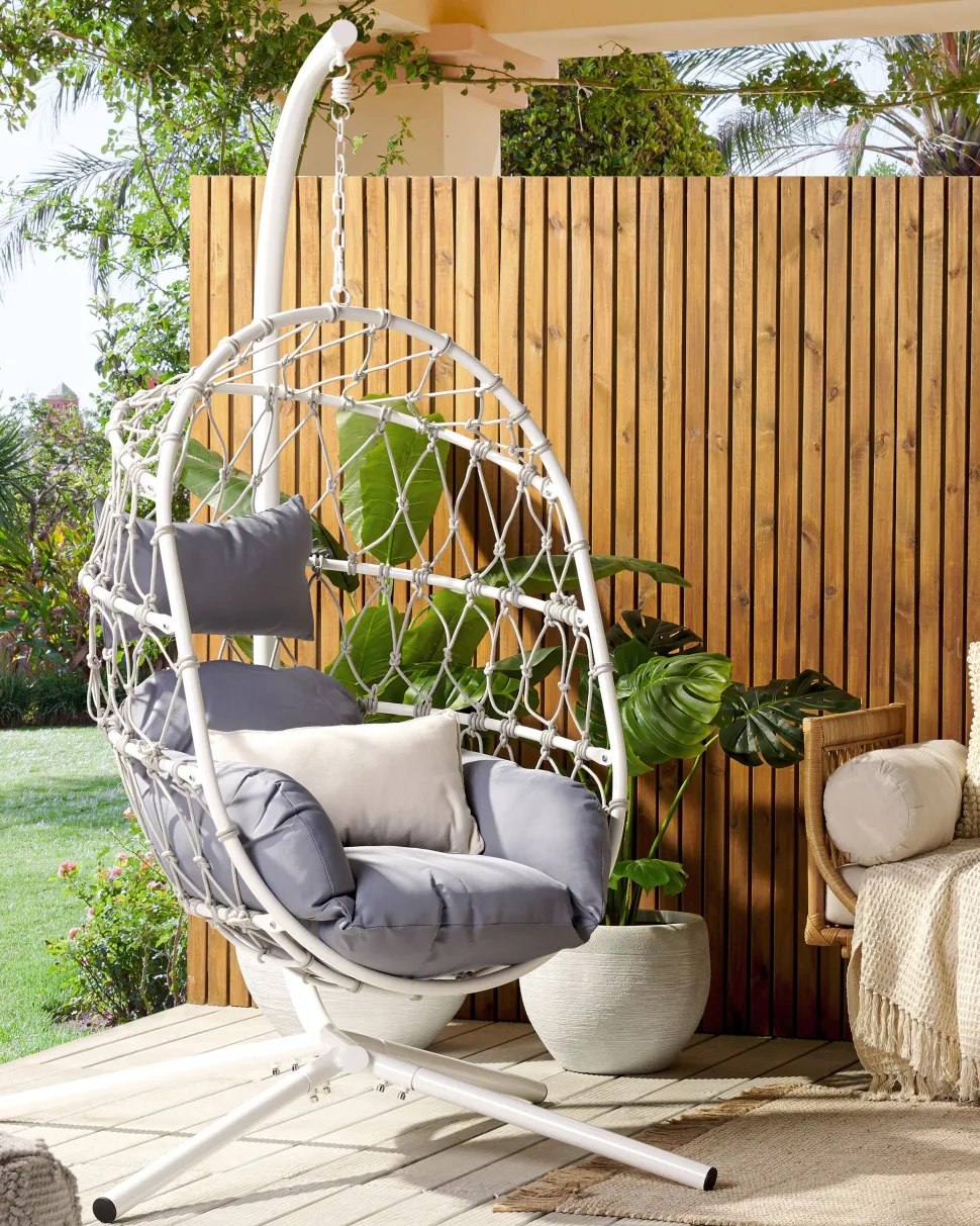 Cadeira Suspensa Em Rattan Branco Com Suporte Adria