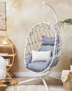 Cadeira Suspensa Em Rattan Branco Com Suporte Adria