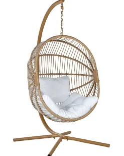 Cadeira Suspensa Em Rattan Creme Com Suporte Acri