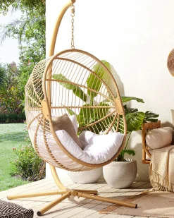 Cadeira Suspensa Em Rattan Creme Com Suporte Acri