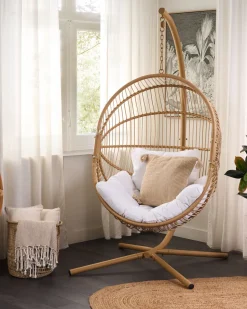 Cadeira Suspensa Em Rattan Creme Com Suporte Acri