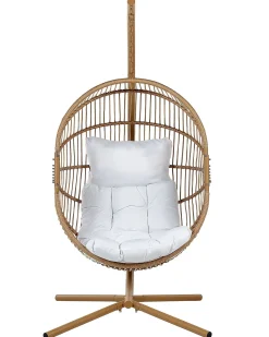 Cadeira Suspensa Em Rattan Creme Com Suporte Acri