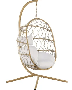 Cadeira Suspensa Em Rattan Creme Com Suporte Adria