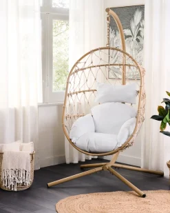 Cadeira Suspensa Em Rattan Creme Com Suporte Adria