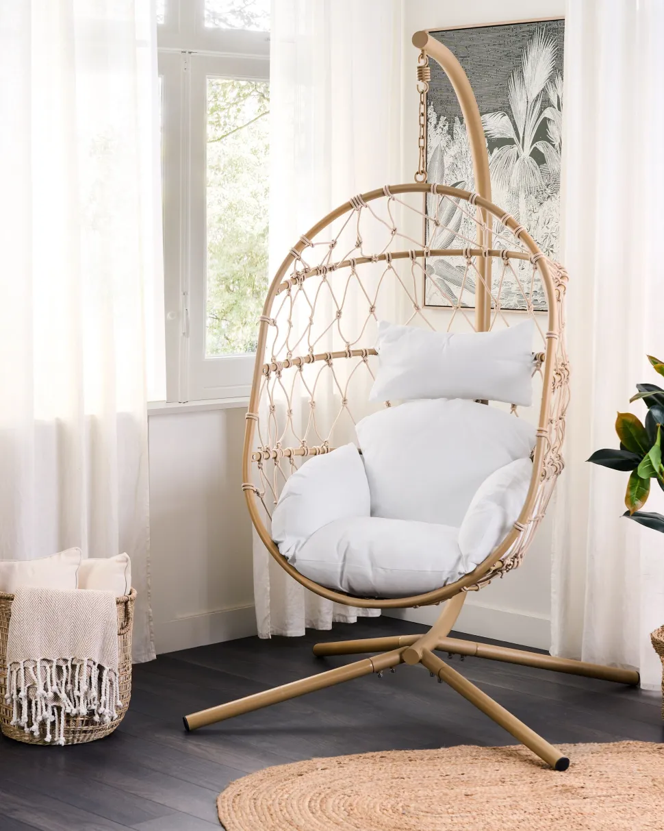 Cadeira Suspensa Em Rattan Creme Com Suporte Adria